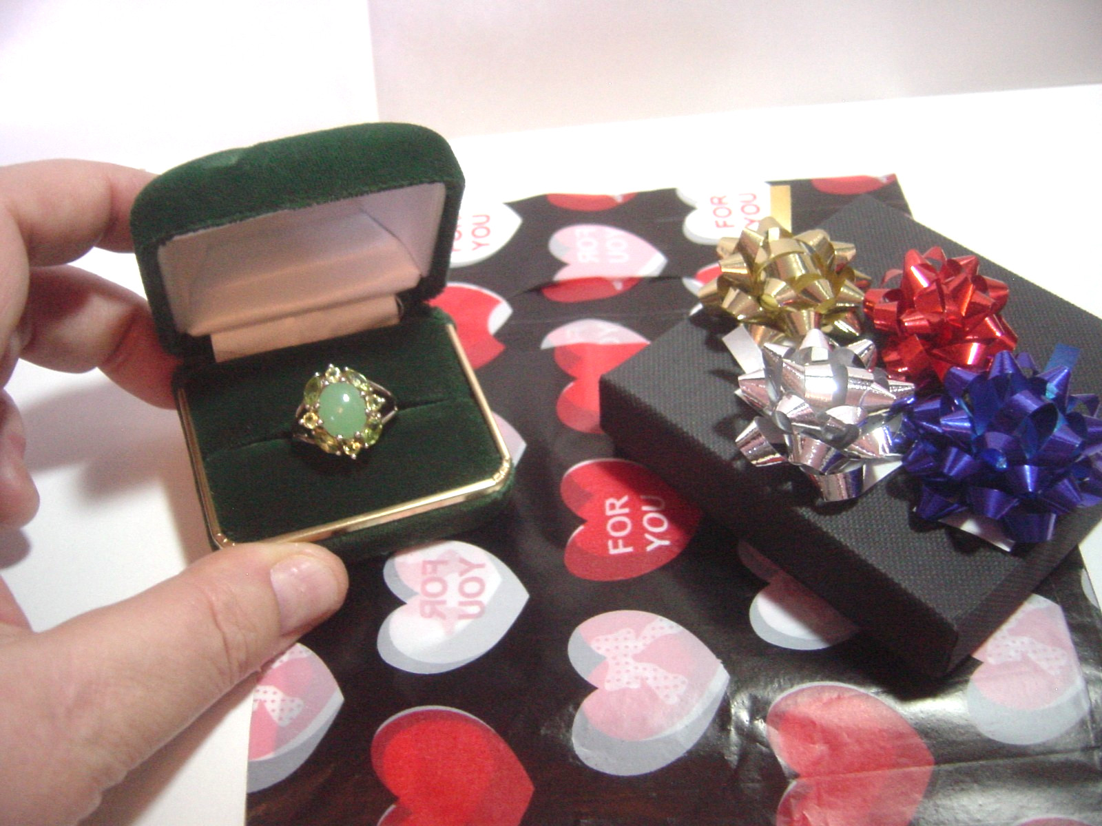 wonderful Solid Silver Ring-superb green jade & h… - image 1