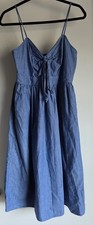 Zara Sleeveless Midi Dress Women L Blue Solid Cotton V-Neck Summer Sundress