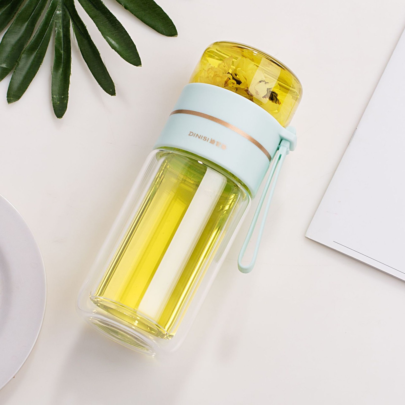 Glass Water Bottle With Tea Infuser Filter Tea Separation Double Wall Glass Bott