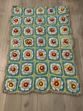 Colorful VTG Granny Square 3D Rose Flowers Crochet Afghan Handmade Throw Blanket