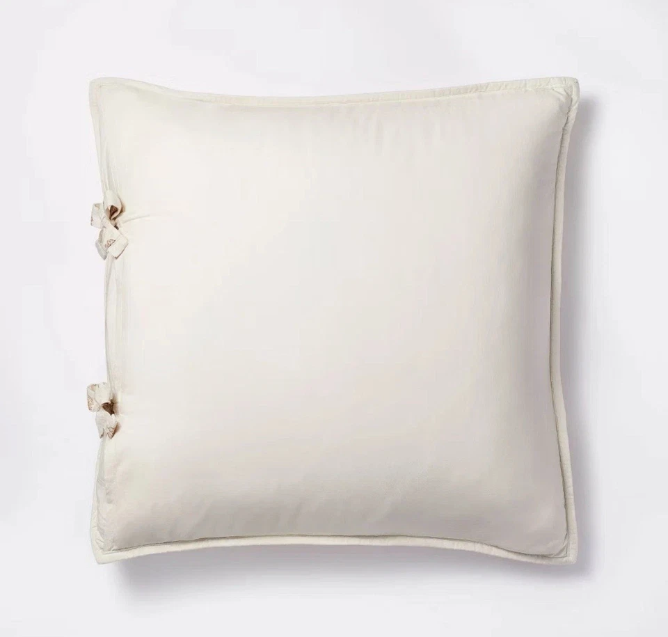 Euro Lofty Cotton Slub Woodblock Floral Quilt Sham White Mauve NEW - Image 4 of 4