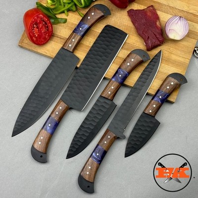 Premium 5PCS Chef Knife Set | Handmade Kitchen Knives | Wood Grip Handles