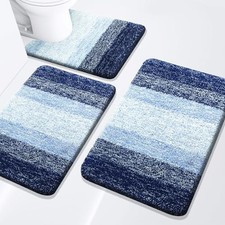 Microfiber U-Shaped Bathroom Rugs Sets 3 Piece, 24x16 30x20 24x20  Blue,