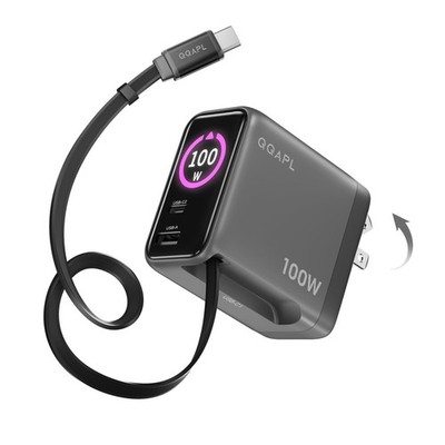 Compact 100W GaN Retractable USB C Wall Charger with Smart Display