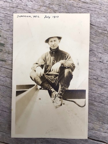 1913 PHOTO Antique Vintage Man Ironworker On Bridge at Superior Wisconsin - Picture 2 of 3