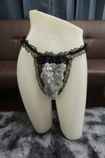 A57 2XL/ElasticW.24-44" Vtg Style Black Satin Bikini Thong Panties Underwear