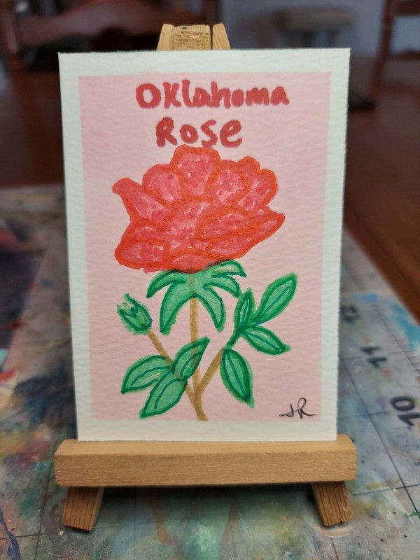 ACEO Watercolor Painting ATC handpainted State Flowers Oklahoma Rose OOAK