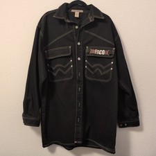 Vintage 90s/Y2K Paco Jeans Sport Black Denim Collared Button Down Shirt Size M
