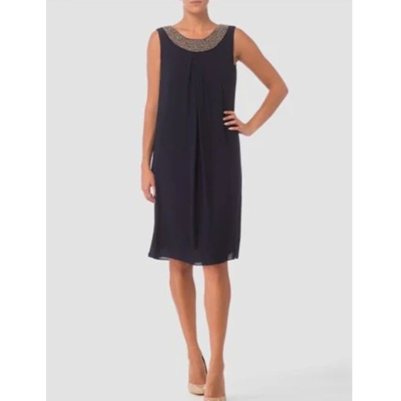 beaded collar shift dress Blue and Black Tweed Shift Dress with Beaded Collar