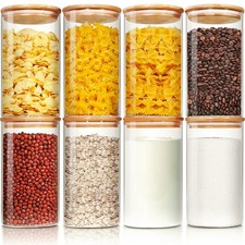 Glass Jars with Bamboo Lids 28 floz Set of 8 , Glass Canisters with Airtight...