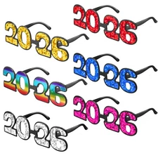 Kanayu 6 Pairs 2026 Glitter New Year Eve Glasses Number Eyeglasses Party Props