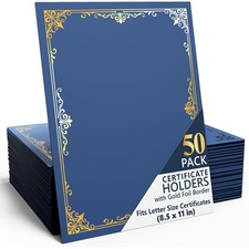 50 Pack Double Sided Certificate Holders 8.5x11 Blue - 50 Pack, Blue-gold