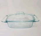 Vintage Pyrex Easy Grab Clear Glass Rectangular  Casserole Dish W/Lid Blue Tint