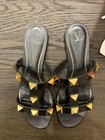 VALENTINO Garavani Roman Stud Black Leather Slide Sandals Flats (Size W 41.5) — photo 3