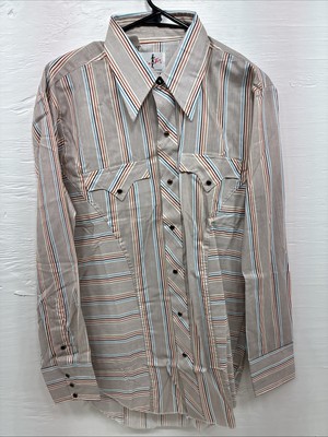 New Men s Tem Tex Multicolor Stripe Long Sleeve Pearl Snap 16 Large Q-79