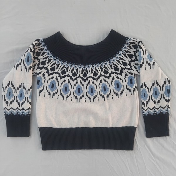 Witchery Fair Isle Wool Cashmere Knit Jumper Black/White/Blue medium women's ots