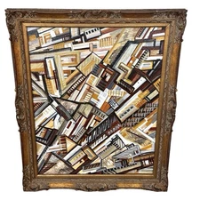 Contemporary Abstract Cubism Painting Framed Geometric Cubism Artist Kelli Howie
