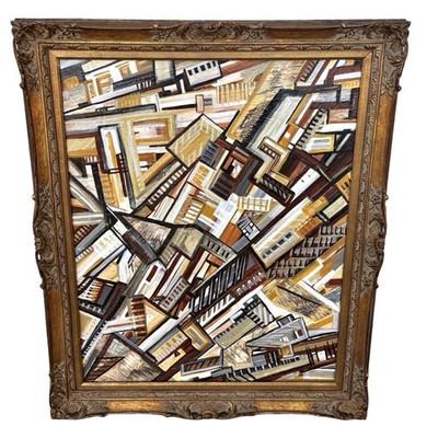 Contemporary Abstract Geometric Cubist Style Painting Artist Kelli Howie Framed
