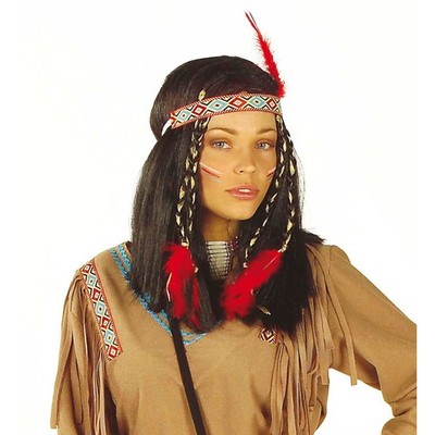 Damen Apache Perücke Schwarz Pocahontas für Fasching Mottoparty Kostüm