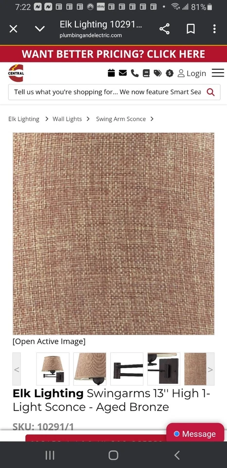 Aplique basculante de 1 luz Elk Home acabado bronce envejecido con tono de lino beige 10291/1 Foto 4 de 4