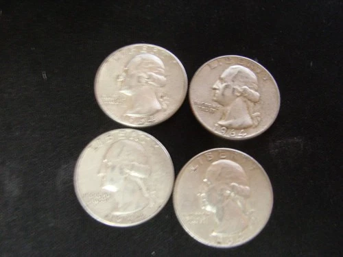 4 Washington Quarters 90% Silver 1964 Bullion Scrap Refine