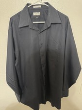 Van Heusen Mens Lux Sateen Charcoal Long Sleeve Dress Shirt Size 17.5 34/35