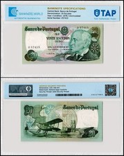 Portugal 20 Escudos, 1978, P-176a.1, UNC, TAP Authenticated