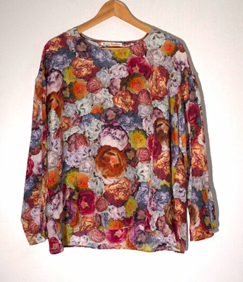 Acne Studios Brenna Multicolor Flower Print 100% Silk Oversized Blouse Top Sz 0