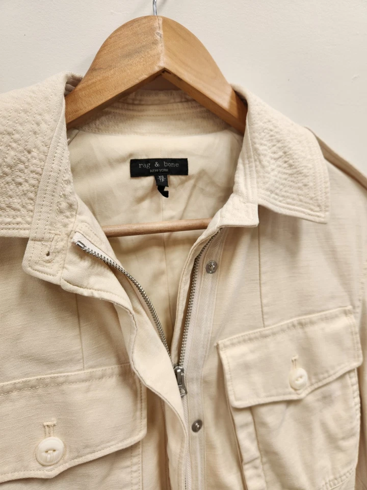 Rag And Bone New York Size XS Cream Cotton Canvas Utility Jacket Zip Closure - Image 3 of 4
