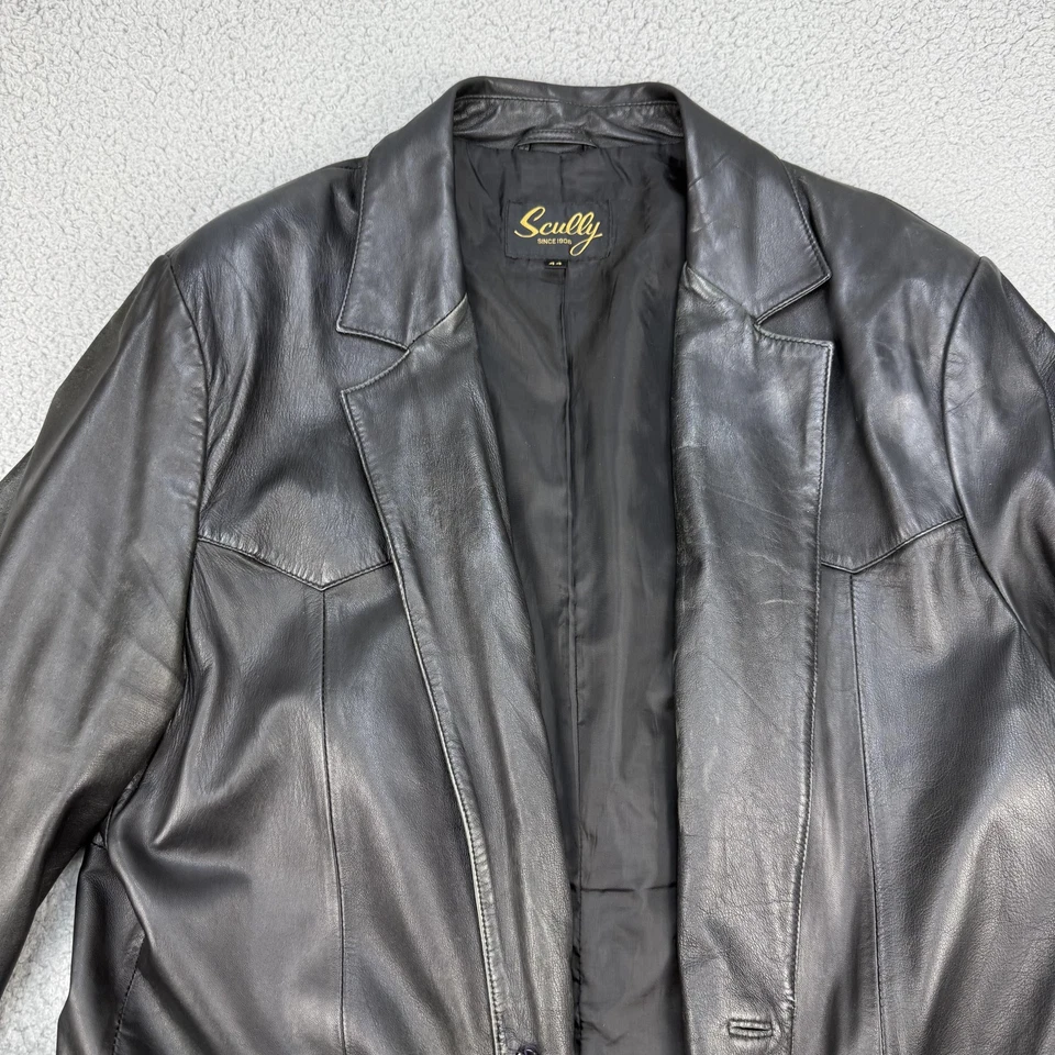 Chaqueta Blazer de Cuero Scully para Hombres 44 Negra 2 Botones Muesca Solapa Bolsillos con Solapa Foto 4 de 4