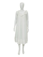 Doen Women's Scoop Neckline Sleeveless Tie Straps White Ramie Short Midi Dress S