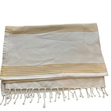 Zestt Throw Blanket Unisex 48x32 Cream Yellow Striped Organic Cotton Tassel Boho