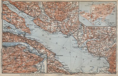 BODENSEE Einsatz LINDAU. Konstanz St. Gallen Bregenz. Topo-Karte 1914 alt