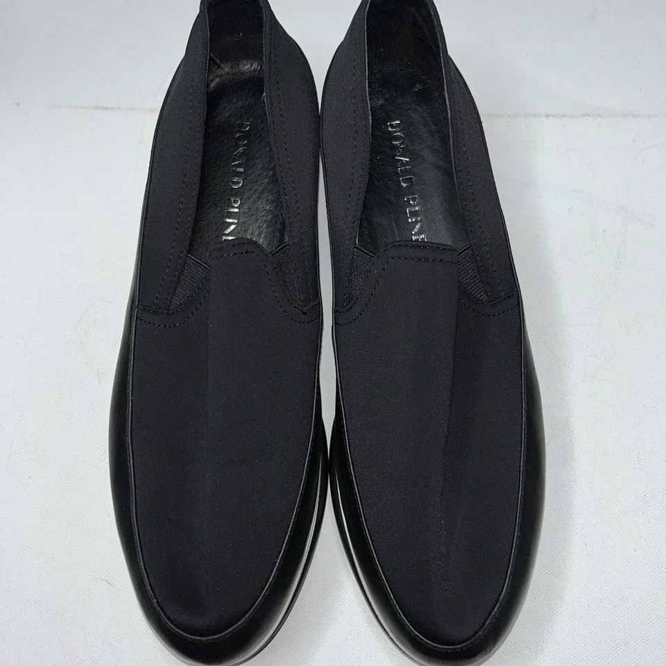 Donald Pliner Womens Lizzee Black Leather Sneaker Black Platform Slip On 8.5 - Image 4 of 4