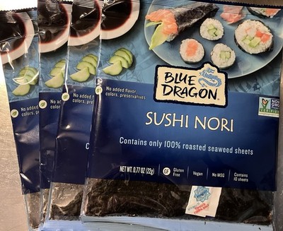 4 Pack Blue Dragon Sushi Nori Sheets 100% Roasted Seaweed Sheets 