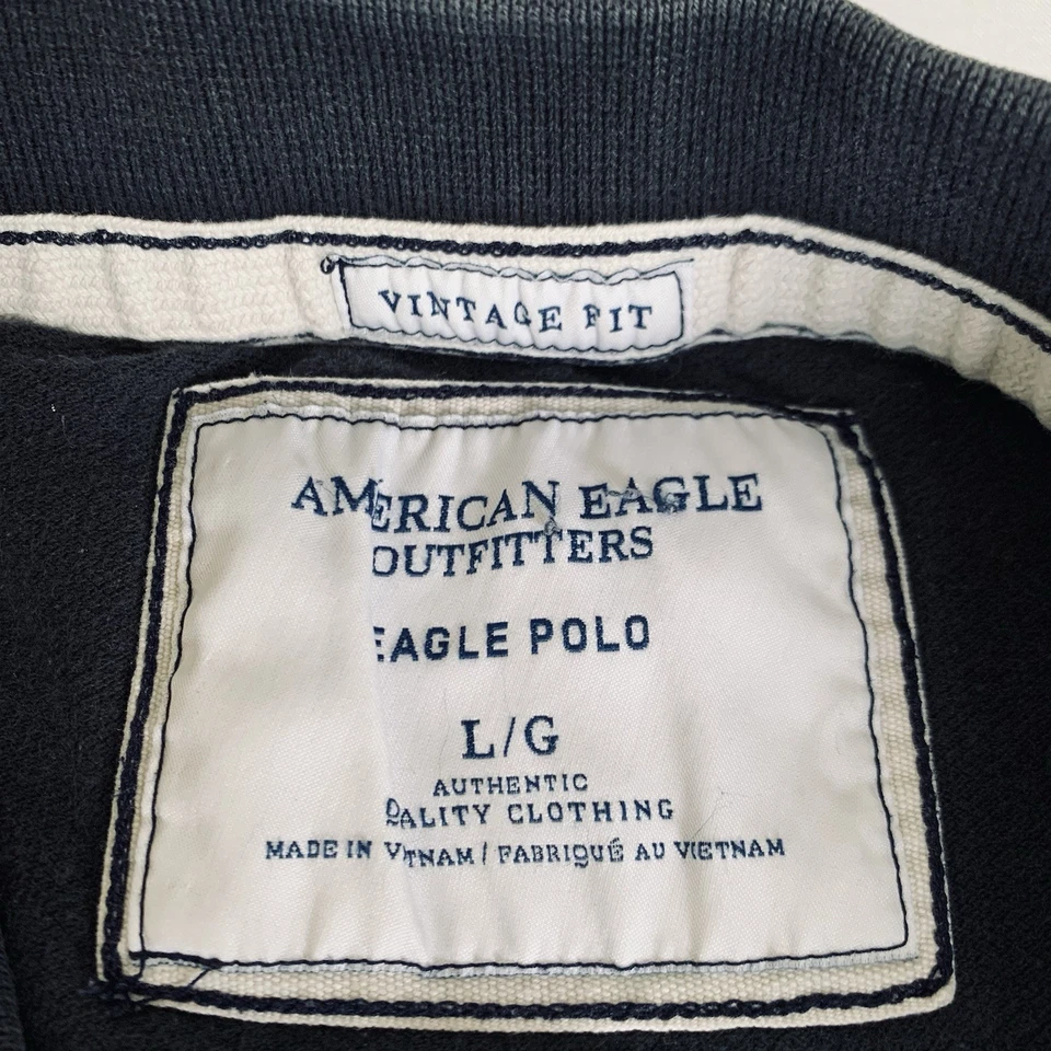 Camisa Polo American Eagle Hombres L Negra Calce Vintage Manga Corta Informal Top Escuela Foto 3 de 4