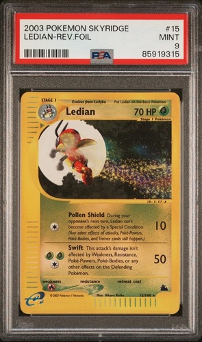 2003 POKEMON SKYRIDGE #15 LEDIAN-REVERSE FOIL PSA 9