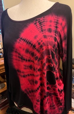Gorgeous Black Long Sleeve Red Tye Dye Knit Top By Chatoyant, size large. 