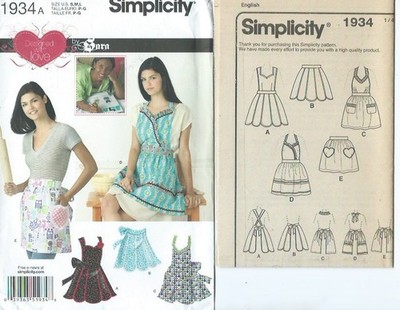 S 1934 sewing pattern Kitchen Hostess APRONS in 5 charming styles by SARA ~UNCUT