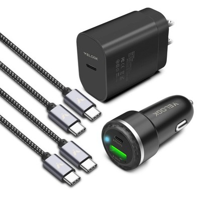 Super Fast Charger Type C Kit, VELOGK 25W PD PPS USB C Wall/Car 3.3ft, Black