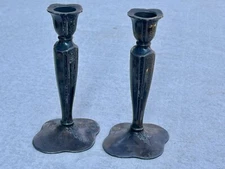 Pair WEIDLICH 2247 Patinaed Silver Plated Hollowware Candlestick Holders VTG 7"