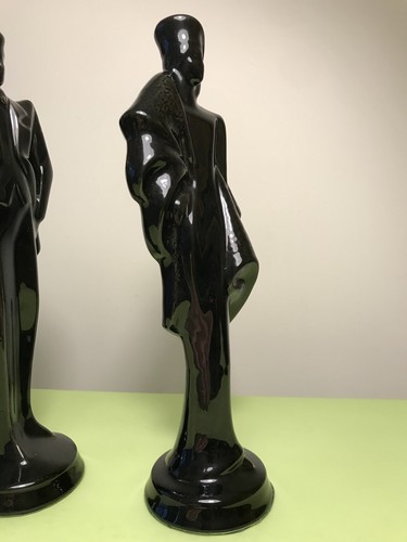 MID CENTURY MODERN ART DECO STYLIZED HIGHLY DECORATIVE BLACK CERAMIC FIGURINES - Picture 9 of 12