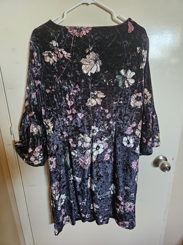 Abito Chico’s vestito donna velluto floreale taglia 16-18 pullover manica a campana 3/4 - Foto 6 di 6
