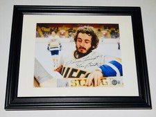 YVON BARRETTE AUTOGRAPHED 8X10 PHOTO (FRAMED & MATTED) - BECKETT! - SLAP SHOT!
