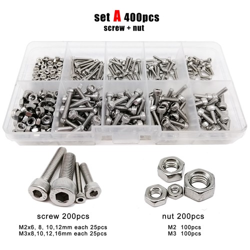 400/2100X M1.6-M5 SS304 Hexagon Hex Socket Allen Cap Head Screw Bolt Nut Set Kit - Picture 4 of 11