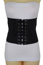 Women Black Tie Corset Extra Wide Elastic Band Fashion Belt Adjustable Size S M