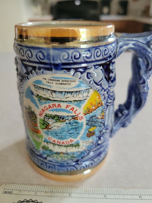 Vtg. Niagara Falls Canada Blue Ceramic Collectible Beer Stein 4.5" Made in Japan