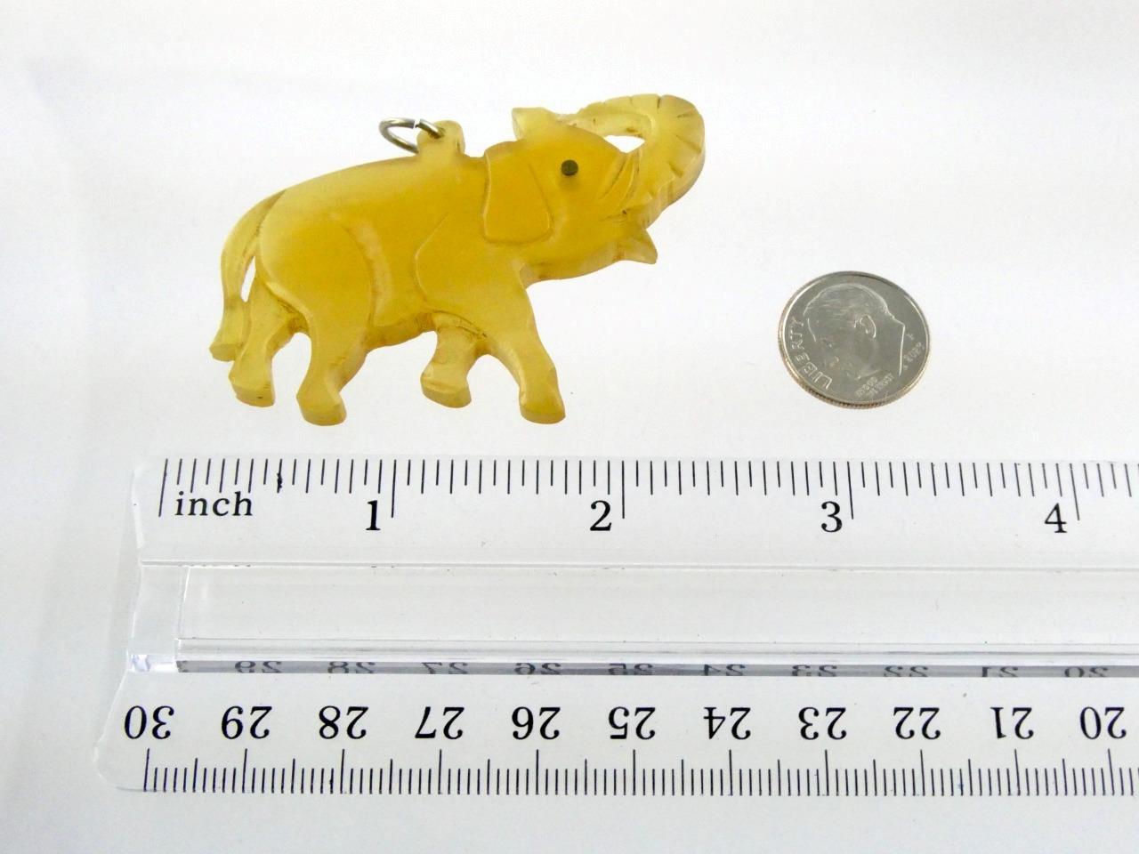 Vintage Translucent Yellow Bakelite Elephant Pend… - image 6