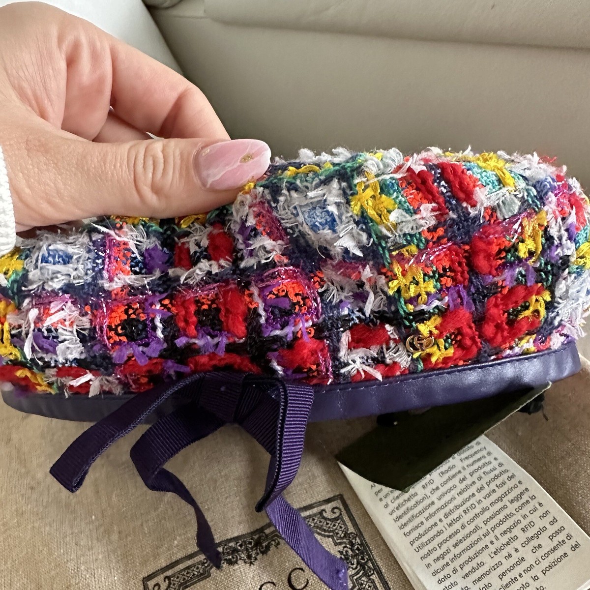 NWT GUCCI LAME BERET CAP Check Lame Sz S Multicolour Violet  display picture 1