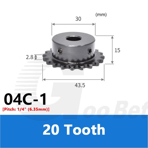 25H 04C 1/4" Pitch Roller Chain Sprocket C45 Steel 10-30 Tooth 5-16mm Bore Black - Picture 29 of 37